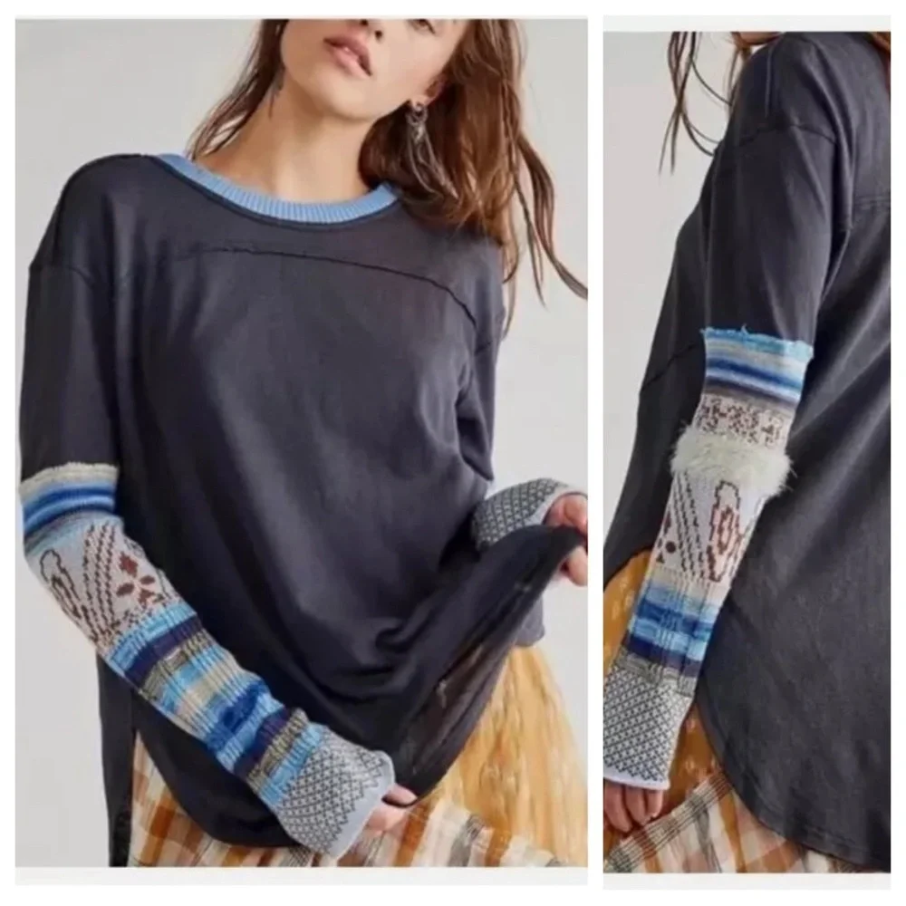NWT! Free People Heritage Mix Cuff Long Sleeve Top